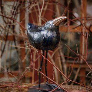 Ptak CZARNY na Metalowej Podstawie MAŁY 31cm