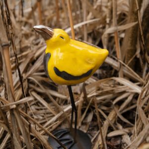 Ptak ŻÓŁTY na Metalowej Podstawie ŚREDNI 38cm