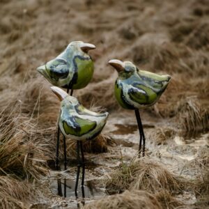 KOMPLET Ptaków ZIELONYCH na Metalowej Podstawie 3szt.