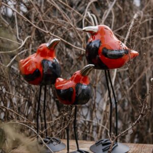 KOMPLET Ptaków CZERWONYCH na Metalowej Podstawie 3szt.