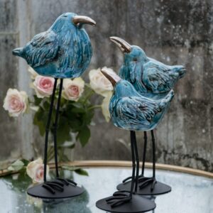 KOMPLET Ptaków TURKUSOWYCH na Metalowej Podstawie 3szt.